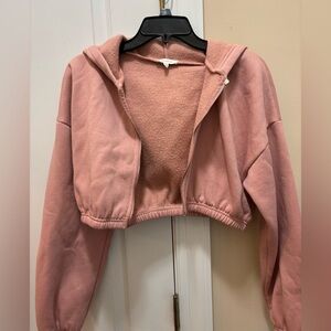 Cropped peach zip up jacket w hood, medium